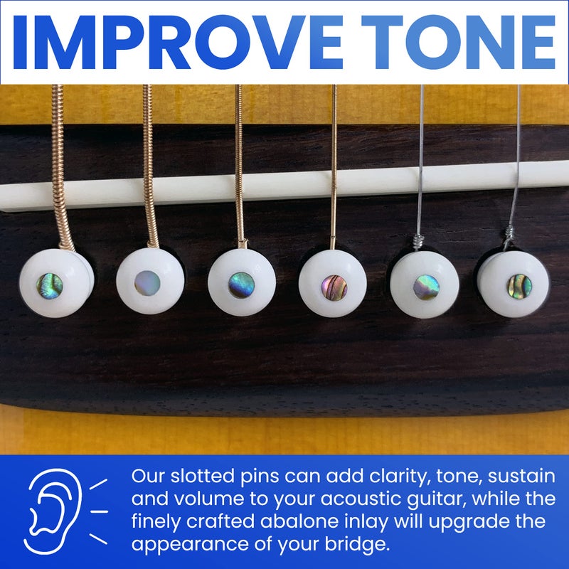Crosby Slotted Pure Bone Bridge Pins with Abalone Dot Inlay for 6 & 12 String Acoustic Guitar - Image 2